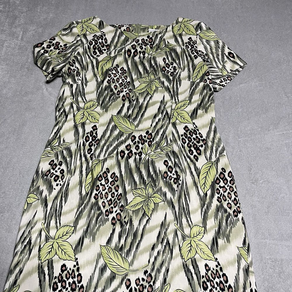 Vintage Kathie Lee Dress‎ Womens 10 Green Leaf Shift Short Sleeve 90s Y2K Beach - Picture 4 of 9